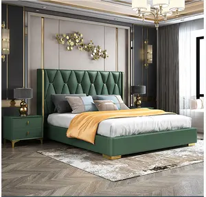 现代简约卧室家具皮床最新设计豪华双特大号定制木质OEM真皮木质