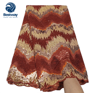 Nouvelle arrivée Bestway, <span class=keywords><strong>tenue</strong></span> <span class=keywords><strong>traditionnelle</strong></span> nigériane personnalisée, tissu en dentelle française à paillettes lourdes - Product Image 6