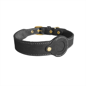 Echte, waterdichte, zachte, verstelbare honden- en kattenhalsbanden van echt rundleer met anti-verlies Apple GPS-tracking en Airtag-houder - Product Image 2