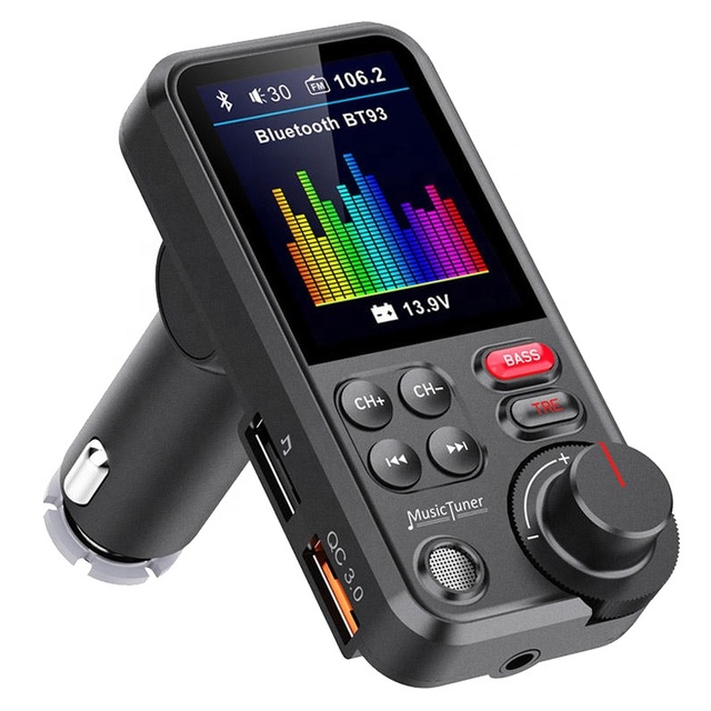 1.8 Color Screen Bluetooth Car Hands Free Calls QC3.0 Charge Bass Sound Music Bluetooth FM Transmitter for Car MP3 Player