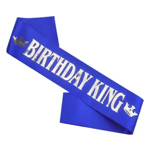 Birthday King Sash Gold Foil Letter and Blue Satin Sash for Men 16th 18th 21st 30th 40th 50th 60th Fun Party Decorations Favors