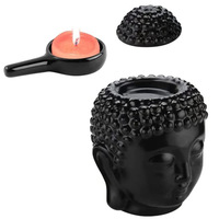 Brûleur d'aromathérapie en céramique fait main tête de Bouddha noir et blanc, porte-bougie à huiles essentielles, décoration d'intérieur Zen et bouddhiste