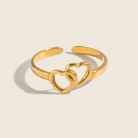 Bague romantique double cœur X&L, géométrique, en acier inoxydable plaqué or 18 carats PVD, bijoux de mode punk pour femme, cadeau