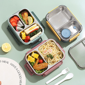 Wholesale Stainless Steel 3-<b>Compartment</b> Divided Bento <b>Box</b> Tableware Adults Kids Students Portable Leakproof Food Grade <b>Lunch</b> - Product Image 5