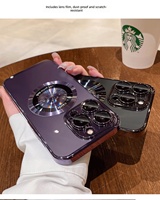 Compatible avec 16 Pro Max / 15 Étui transparent magnétique avec prise en charge de la charge sans fil Protection antichoc électro-plaquée