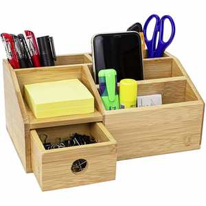 Bamboo Desktop Organizer Single Tier <b>Drawer</b> Multifunction Flexible Design for Home Office Living Room-Elegant <b>Desk</b> Organizer - Product Image 1