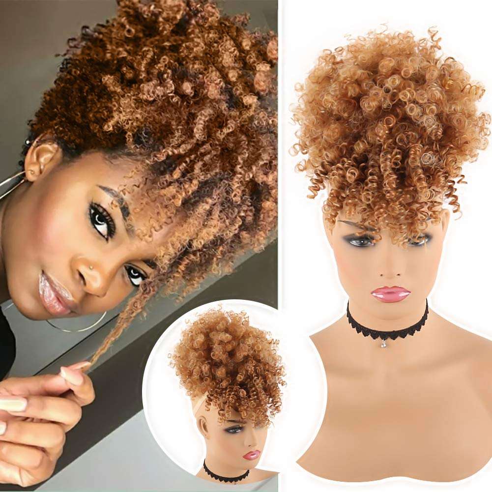 High Puff Drawstring Afro Kinky Curly Synthetic Ponytail with Bangs  Ponytail Hair Extension Short Afro Kinky Ponytail Clip in