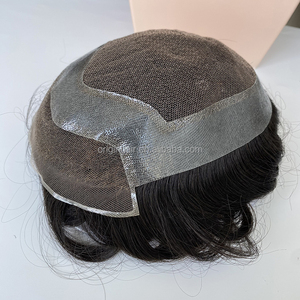 Stock Toupet da <span class=keywords><strong>Uomo</strong></span> In Pronta Consegna con Attaccatura Naturale Base in PU Hollywood e Pizzo Svizzero Protesi Capillare in Capelli Indiani per <span class=keywords><strong>Uomo</strong></span> - Product Image 4