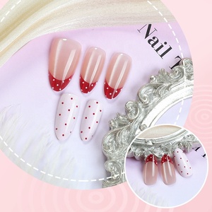 Uñas Postizas Cortas en Forma <span class=keywords><strong>de</strong></span> Almendra con Diseño <span class=keywords><strong>de</strong></span> Puntos Rojos y Ojo <span class=keywords><strong>de</strong></span> Gato, Estilo Francés, para <span class=keywords><strong>Manicura</strong></span> - Product Image 3