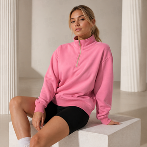 Custom Logo Blank Quarter Half <b>Zip</b> <b>Sweatshirt</b> Women Stand Collar Zipper High Quality Cotton Pullover - Product Image 5