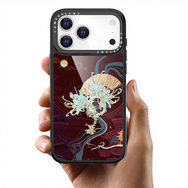 A9 Guochao Pavilion Chinoiserie Design Totem Elements Glass Back Panel Phone Case for IPhone17 Pro Anti-Fingerprint Anti-Oil