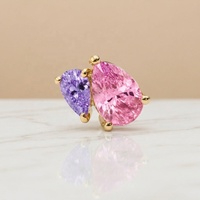 Kalung Minimalis Rantai Bambu Baja Anti Karat Lapis Vakum 18K dengan Zirkon Bentuk Buah Pir Ganda untuk Wanita Toi Et Moi Tetesan Air Bulan