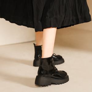 Botines de Cuero con Suela Gruesa, Nuevos Modelos Otoño-Invierno 2025, Botines Cálidos de Charol Negro con Punta Redonda para Mujer - Product Image 5