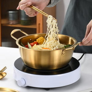 Ustensiles de cuisine coréens Pot de nouilles instantanées en or pour la cuisine Marmite de bouillon pour la maison <span class=keywords><strong>Petite</strong></span> <span class=keywords><strong>casserole</strong></span> en aluminium Marmite à soupe Ramen <span class=keywords><strong>avec</strong></span> <span class=keywords><strong>couvercle</strong></span> - Product Image 2