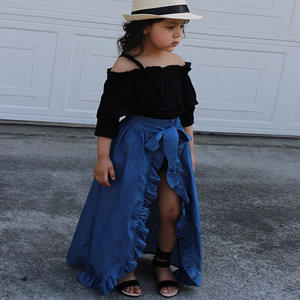 Conjuntos de Ropa para Bebés Niñas Top Leader, Camiseta de Encaje con Hombros Descubiertos, Faldas, Pantalones Cortos, Lazo, Mezclilla, Conjunto de Ropa de Verano para Fiestas, Niña de 1 a 6 Años - Product Image 2