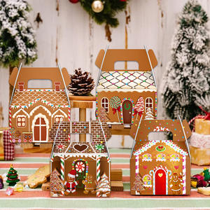 Boîte-cadeau en carton en forme de maison avec poignée pour biscuits, bonbons et friandises de Noël, idéale pour les cadeaux de vacances - Product Image 1