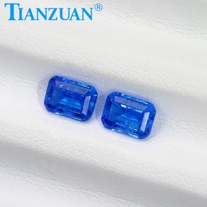 Gemme Sintetiche di Spinello Blu 5x7mm, Taglio <span class=keywords><strong>Smeraldo</strong></span>, Forma Rettangolare, <span class=keywords><strong>con</strong></span> Inclusioni e <span class=keywords><strong>Crepe</strong></span> all'Interno - Product Image 2