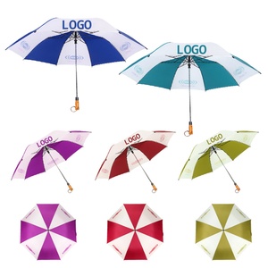 Factory High-end Double Layer Custom Logo Promotional Color Blocked Mini Golf Wooden Handle Umbrella Manual Opening Closing - Product Image 1