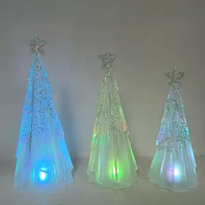 2024亚克力水晶发光二极管迷你圣诞树摆件节日优雅装饰