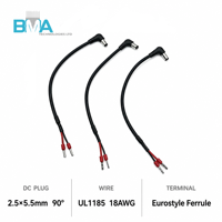 Câble d'alimentation OEM personnalisé à angle droit 90 degrés 5,5x2,5 mm avec fiche CC vers borne à fourche pour dispositif industriel