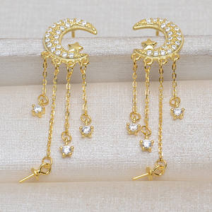 Boucles d'oreilles en argent S925 avec étoile et perle pour femme, accessoires asymétriques, clous d'oreille, bricolage, semi-finis, plateau vide 1010, boucles d'oreilles tendance - Product Image 2