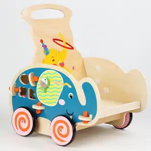 Caminhador de bebê multifuncional, caminhada de madeira com quatro rodas para aprendizagem do bebê