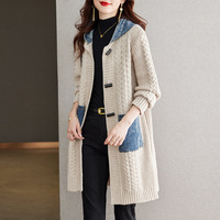 Mode dame automne nouveauté dames grande taille lâche câble tricot jean pull à capuche manteau
