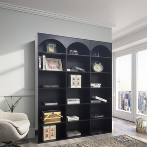 خزانة كتب خشبية حديثة 6 طبقات مع 18 مكعبات مساحة كبيرة قاعدة خزانة كتب سوداء لغرفة النوم والمعيشة والمكتب والمنزل والأثاث - Product Image 2