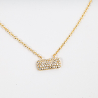Collar de Novia de Oro Amarillo Sólido de 10K, 14K, 18K con Diamantes Cultivados en Laboratorio, Colgante Horizontal Minimalista con Pavé, Venta al por Mayor