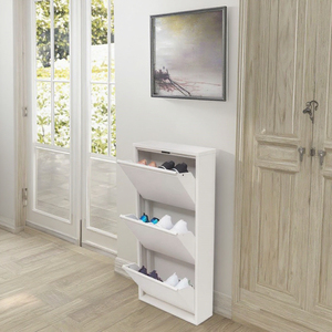 Armadio <span class=keywords><strong>Scarpiera</strong></span> Salvaspazio Bianco Moderno a 3 Ante in Legno, Mobile Portascarpe a 3 Livelli per l'Ingresso, Arredamento Domestico Salvaspazio - Product Image 4