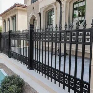 Modern Popular Customized Wrought Iron Waterproof Outdoor Garden Metal Powder Coated Double Spear Top Fence 10 Inch Panel