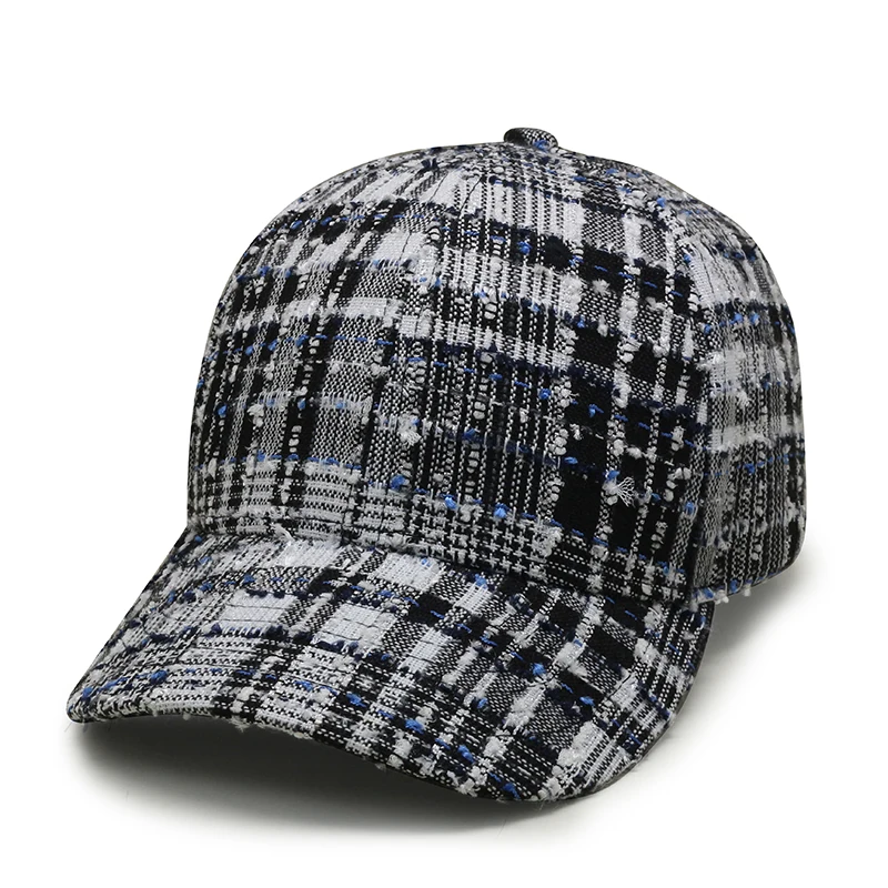 Topi Kotak-kotak Wajah Houndstooth Inggris Kustom Topi Bisbol Elegan Pakaian Jalanan Wanita