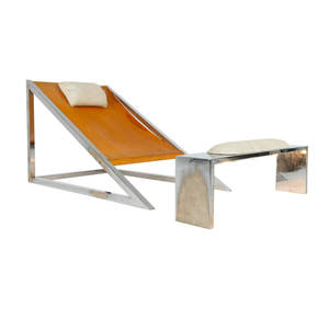 <span class=keywords><strong>Fauteuil</strong></span> lounge Mies en métal de style moderne du milieu du siècle avec ottoman, meubles vintage et antiques, <span class=keywords><strong>fauteuil</strong></span> en cuir d'hôtel avec <span class=keywords><strong>pouf</strong></span> à vendre - Product Image 1