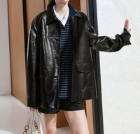 Manteau trench en cuir d'agneau véritable ciré, couleur chocolat, boutonné devant, coupe ample, pour femme