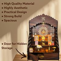 Templo Mandir de Madera Hecho a Mano y Grabado para el Hogar con Luz LED y Soporte de Pared Escalonado, Tamaño Personalizable, Base para Puja