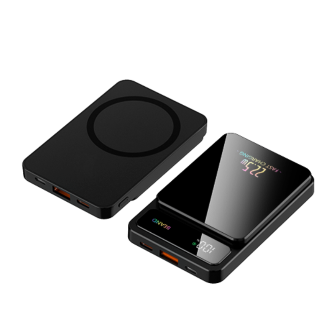 Mini Portable Power Bank with 5000mAh Magnetic Battery 15W Wireless Charger Micro USB & Type-C Input Interfaces