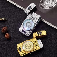 Briquet de luxe feuerzeug montre en or Jet Torch Turbo gaz coupe-vent cigare Cigarette briquet en métal Led gonflé essence Butane
