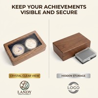 Boîte à pièces de monnaie en bois de pin noir de luxe écologique Landy, vitrine pour pièces de monnaie de collection avec couvercle en verre, double fente, rangement pour collectionneur, cadeau