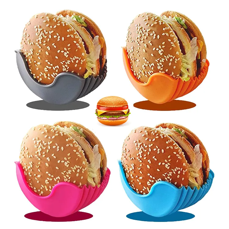 factory Adjustable Reusable Hamburger silicone burger holder burger holder cheese burger holder for eating