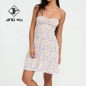 ผู้ผลิตออกแบบชุดมินิเดรสพิมพ์ลายจีบแบบไม่มีสายและชุดเดรสฮาวายผ้าเรยอนแบบสบายสั่งทำได้ - Product Image 1