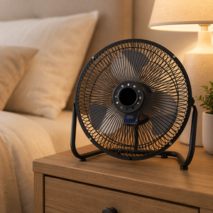 Ventilador Eléctrico de Metal Plateado de 9 Pulgadas, Refrigeración por Aire, Eficiente Energéticamente, Control Mecánico, Motor AC, 3 Velocidades, Uso Doméstico y Hotelero, en Caja - Product Image 2
