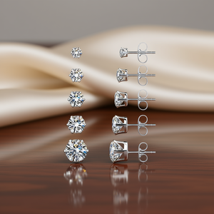 Orecchini a perno classici rotondi con zirconi da 4 mm, montatura a griffe, in lega, gioielli da sposa da donna - Product Image 2