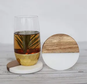 Dessous de verre en bois, décoration de Table, résine de mangue, marbre