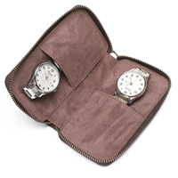 Étui de rangement zippé pour 2 montres, ensemble pour couple, expédition immédiate, étui à montres de luxe en cuir véritable Crazy Horse, protection en velours