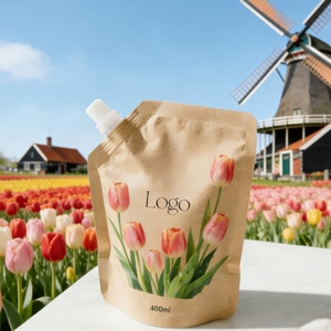 Pochette souple biodégradable personnalisée en papier kraft brun avec bec verseur pour huile et shampoing, recyclable, 50 ml, 250 ml, 500 ml - Product Image 6