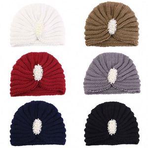 High Quality Acrylic Warm Beanie Cap with Pearl Accessory <b>Winter</b> Comfortable Breathable Knitted Cap for Women Travel - Product Image 4