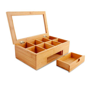 Grosir klasik <span class=keywords><strong>8</strong></span> kompartemen ramah lingkungan kotak teh bambu pengatur penyimpanan kantung teh dengan laci persegi panjang desain - Product Image 3