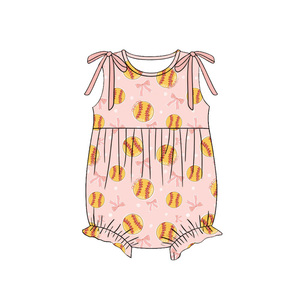 Conjuntos de Shorts y Vestidos para Bebés Niñas con Lazos de Softbol Personalizados para Día de Partido, Diseños con Borde Festoneado, Vestido Tipo Romper Burbuja para Bebé, Ropa para Hermanas - Product Image 3