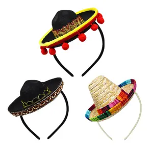 Pafu Carnaval Mexicaanse Party Decoratie Diy Cinco De Mayo Sombrero Hoofdband Mini Mexicaanse Party Hoed Mini Stro Hoed Hoofdband