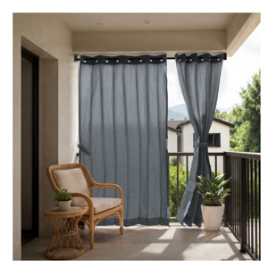 Silver Charcoal Eyelet Outdoor Curtains 325 GSM with Heavy Duty Weather Resistant Fabric for Modern Privacy and Elegant Patio - Product Image 1